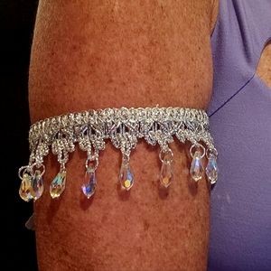 Arm Garters, Set of 2, Handmade, Silver, AB Crystal Pendant Beads, Adjustable